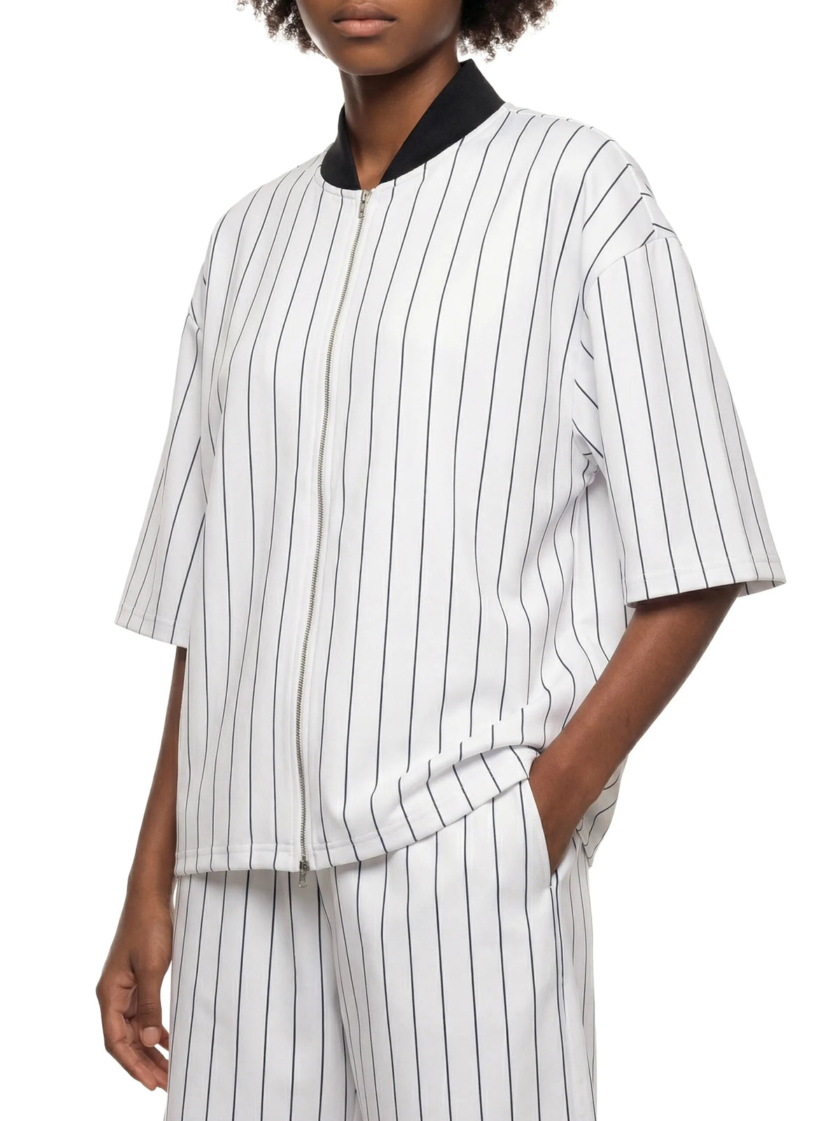 Unisex Striped Full-Zip Baseball Jersey