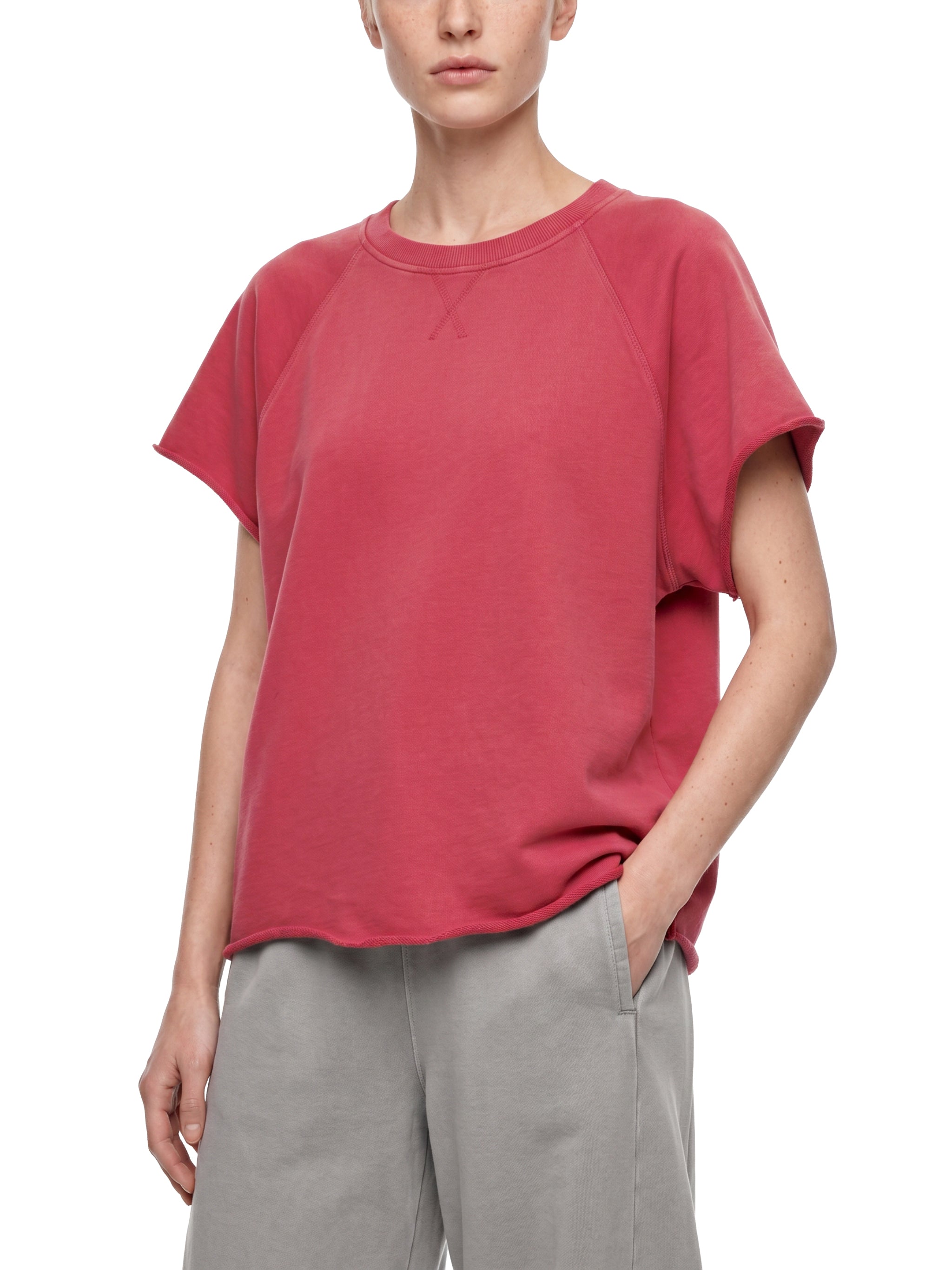 Vintage-Wash Raw-Edge Boxy T-Shirt