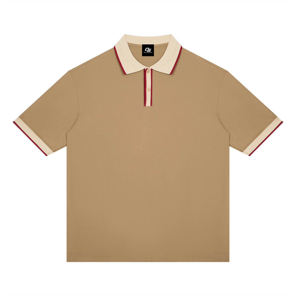 Khaki with Beige Camel Unisex Color Block Polo Shirt front product view
