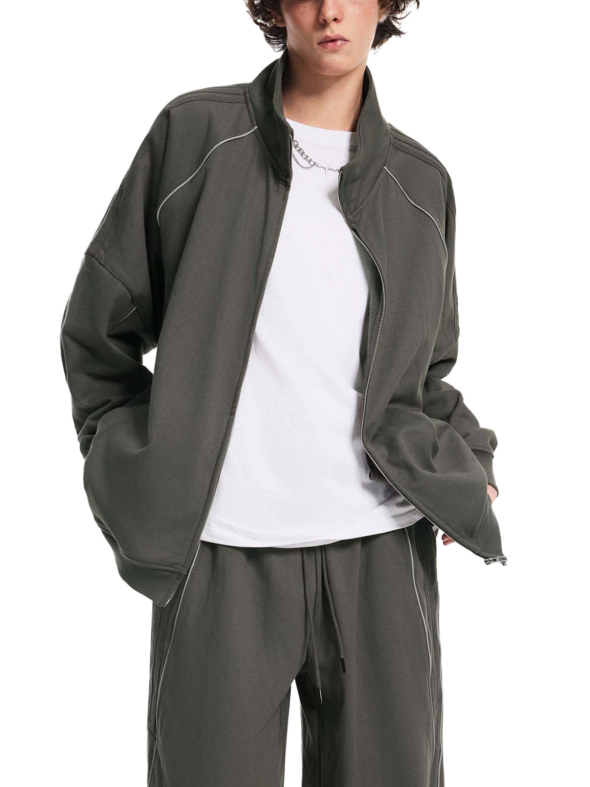 Reflective Striped Raglan Sleeve Jacket