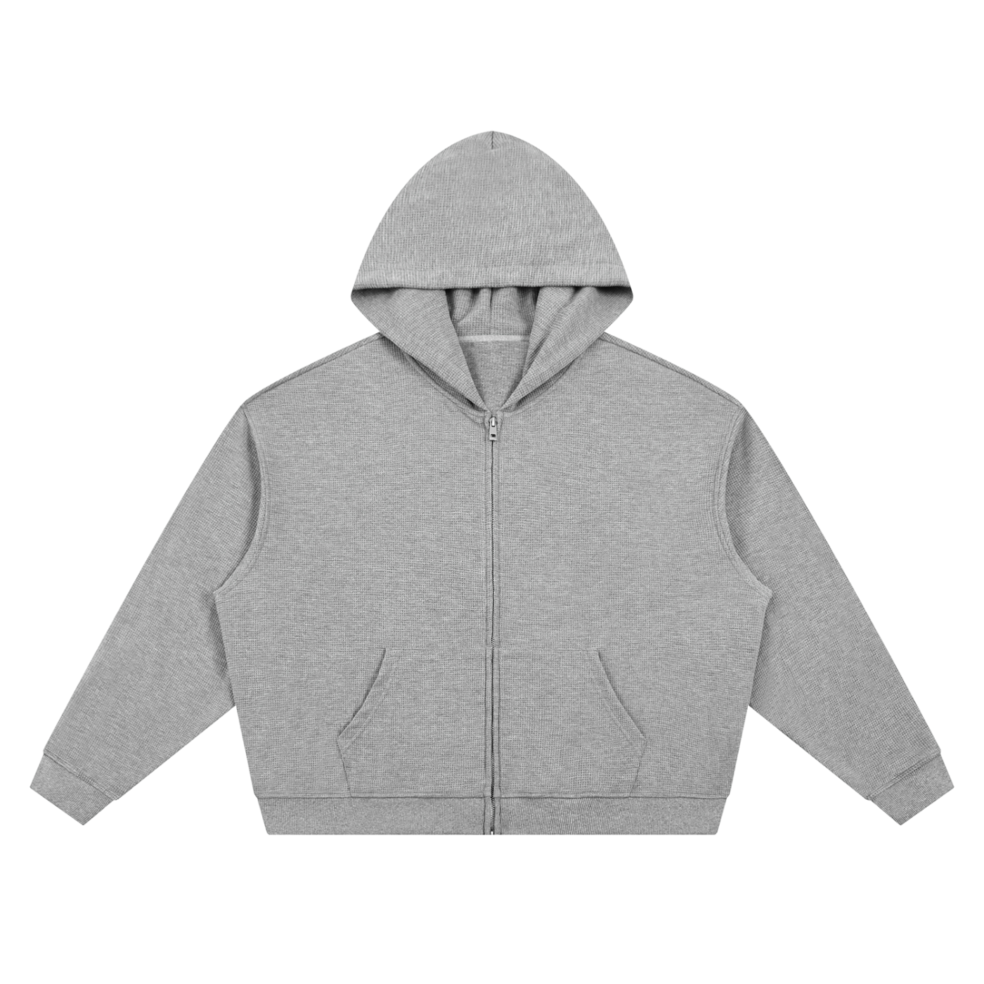 Unisex Waffle Boxy Full-Zip Hoodie in Flower Grey — front view