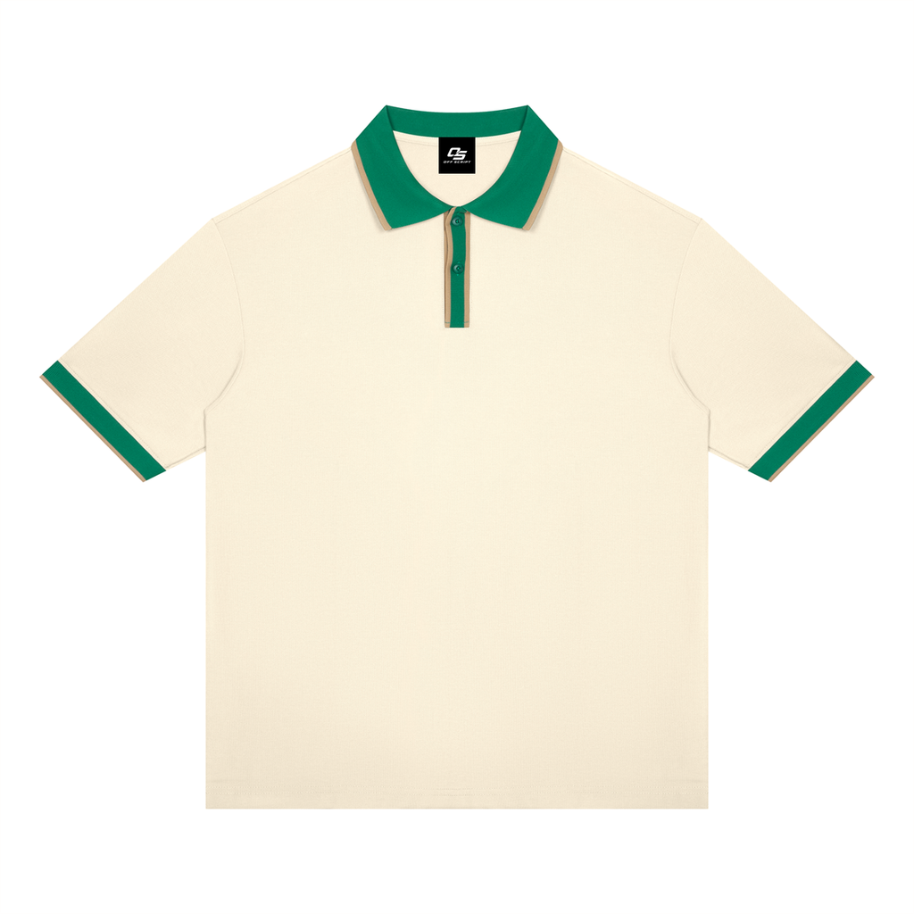 Apricot with Green Unisex Color Block Polo Shirt front product view