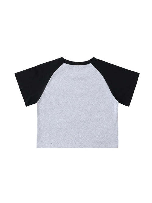 Color-Blocked Raglan Sleeve Crop Top