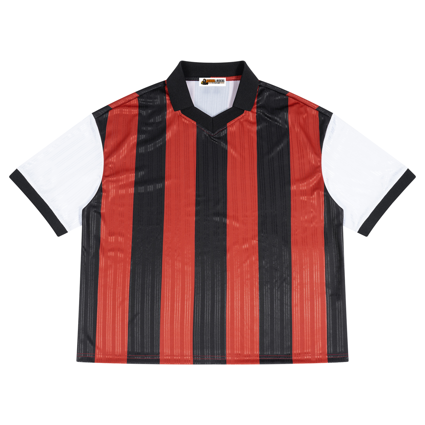 Unisex Boxy Striped Collared Soccer Jersey – Black with Red front