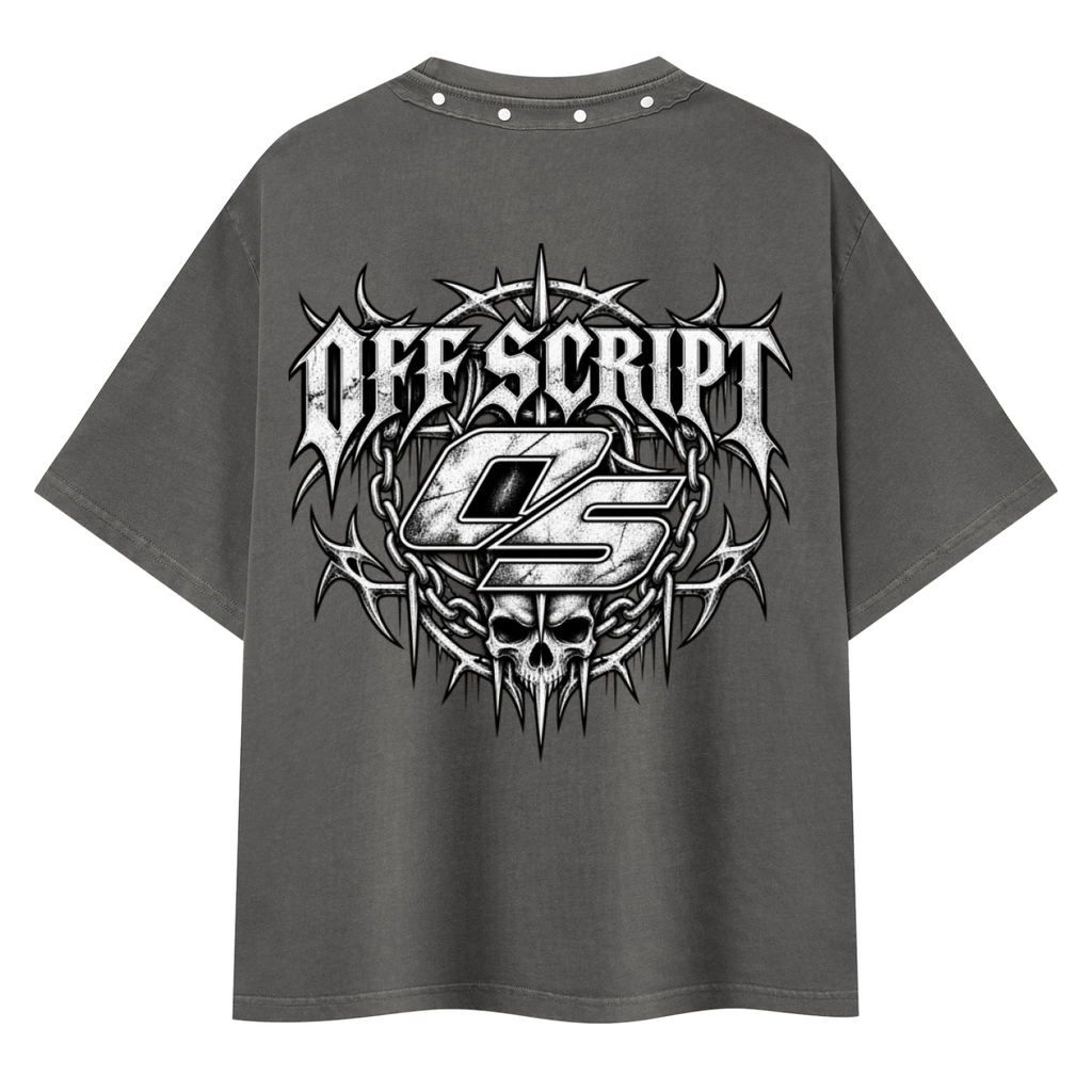 Off Script Gothic Skull Washed Boxy Studded T-Shirt