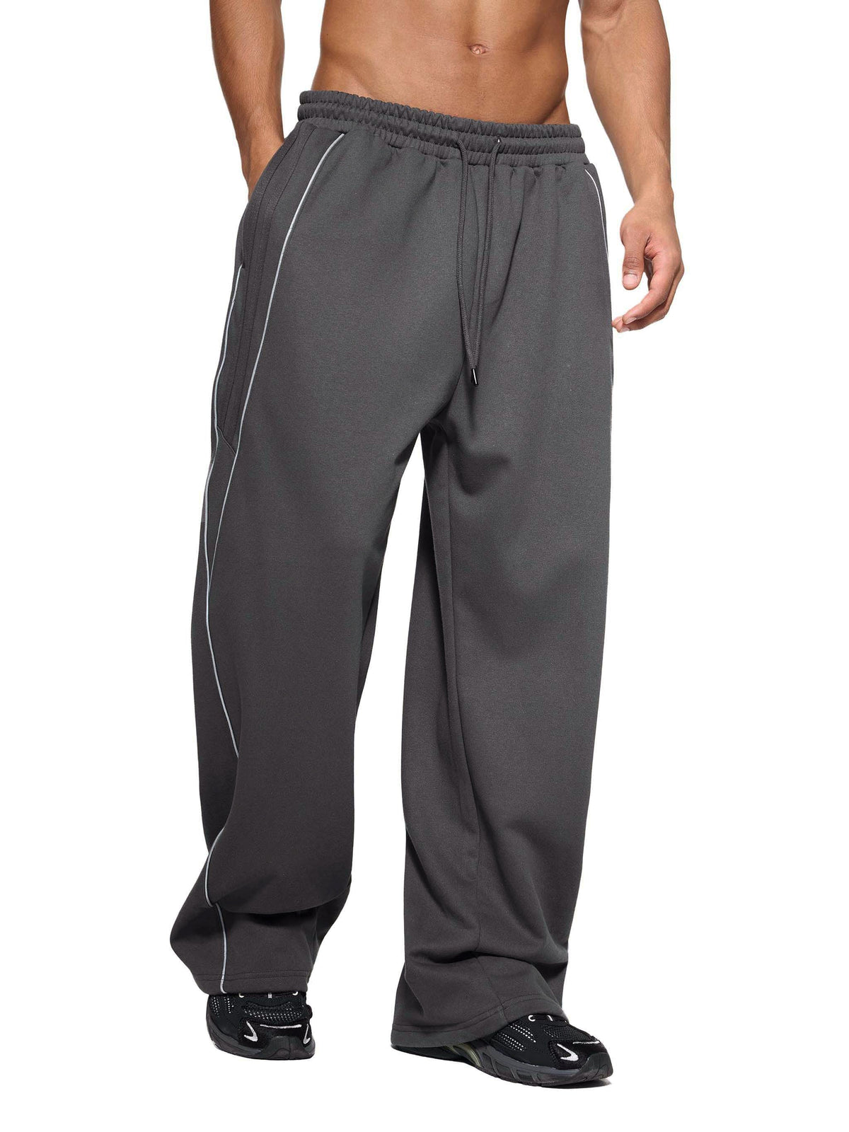 Reflective Stripe Straight-Leg Sweatpants