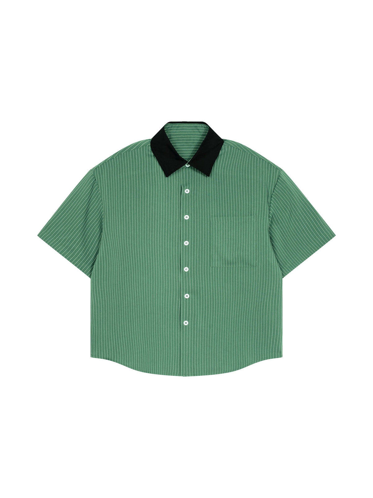 Unisex Striped Boxy Contrast Collar Shirt