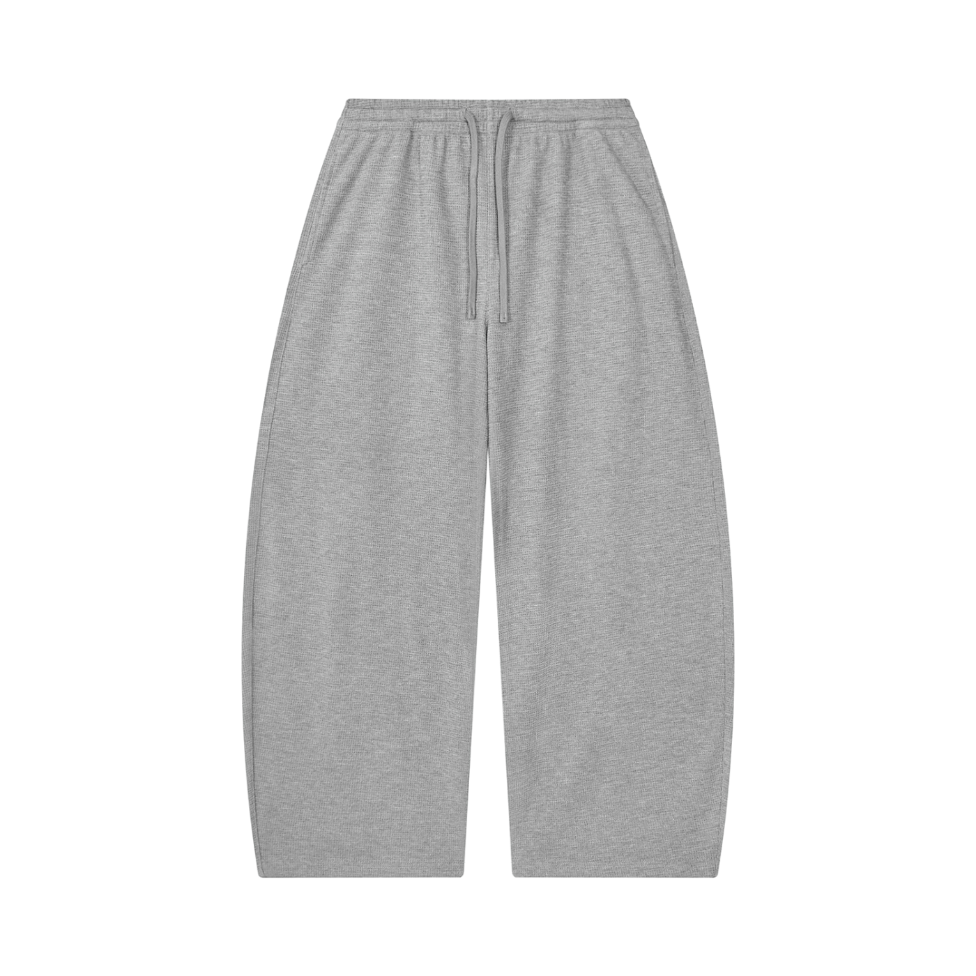 Unisex Waffle Barrel Leg Pants in Flower Grey — front view