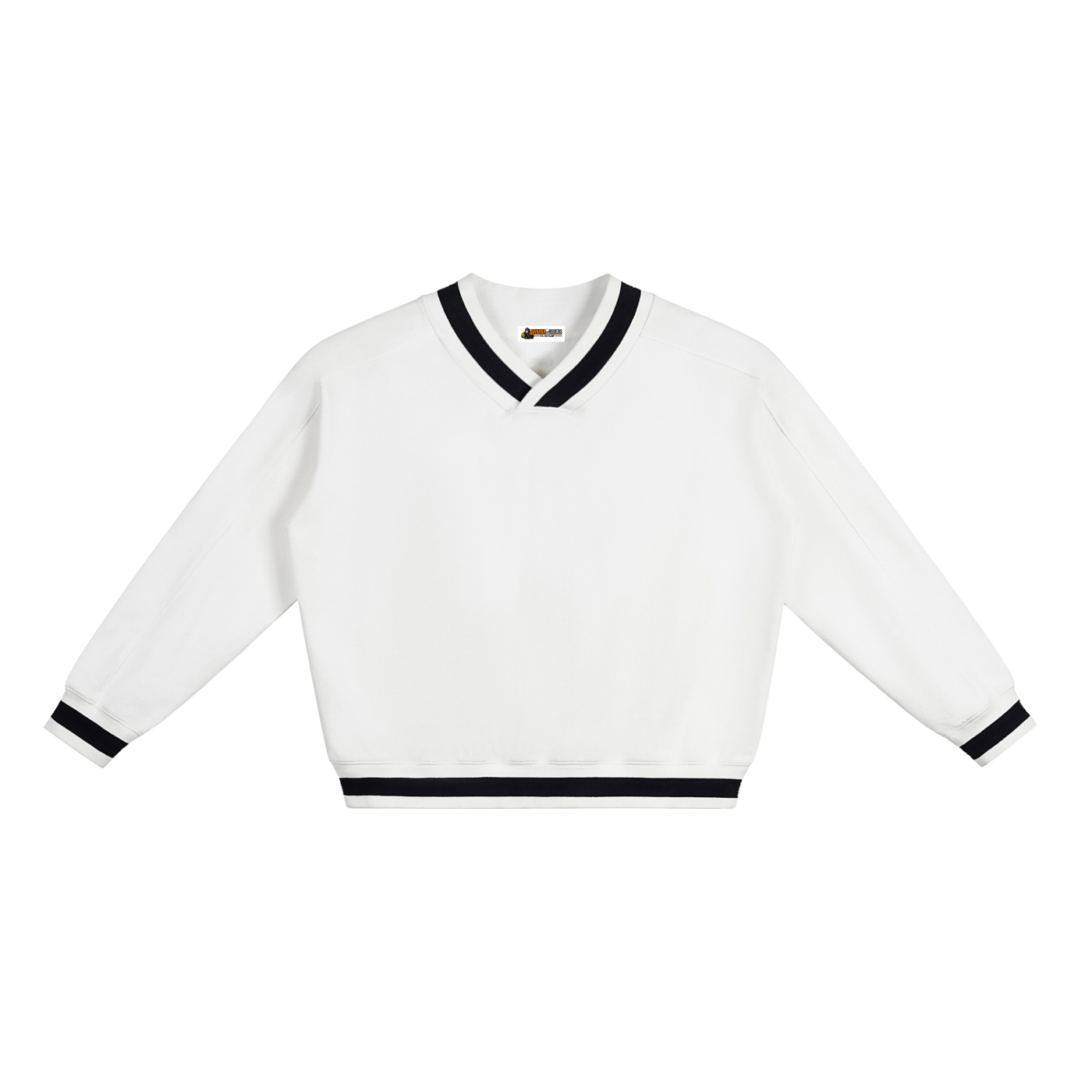 V-Neck Contrast Collar Boxy Sweatshirt