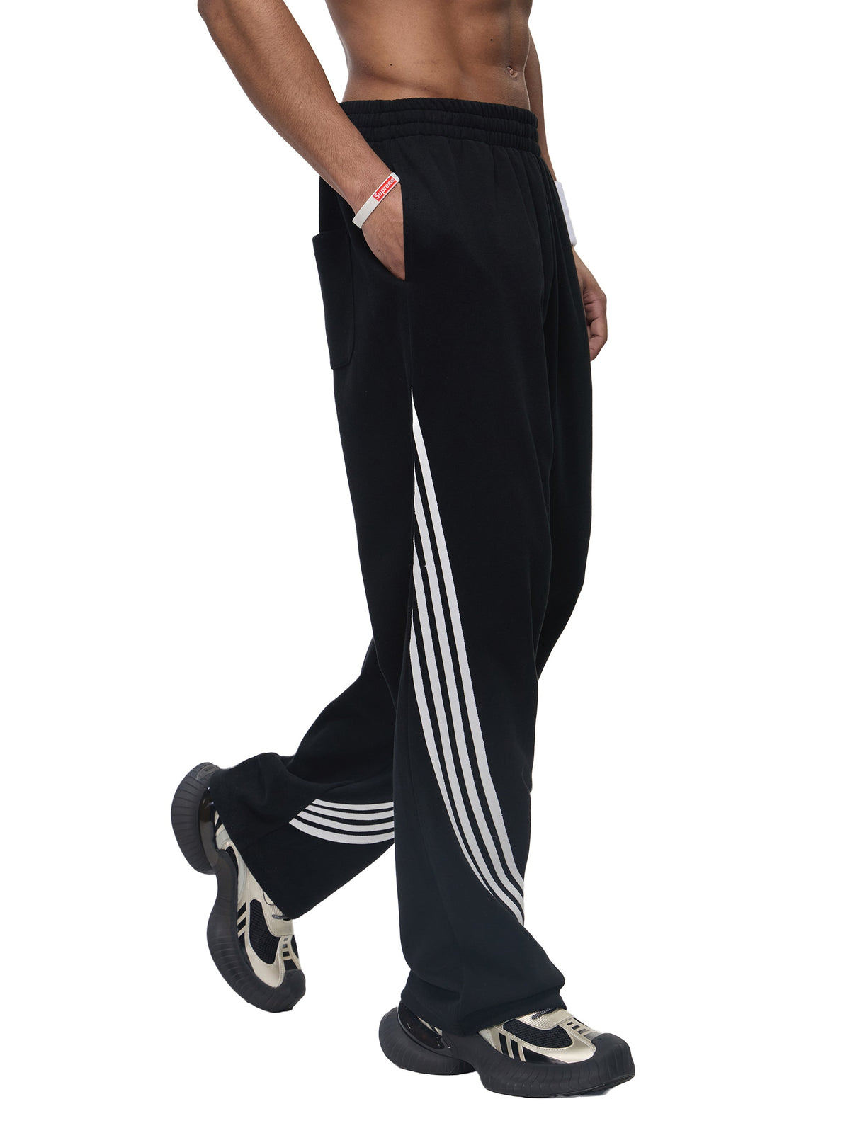 Curved Stripe Straight-Leg Sweatpants