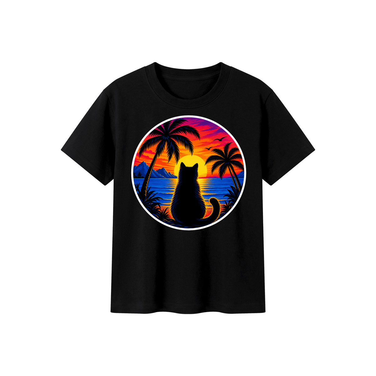 Sunset Cat Kids' Crewneck Short-Sleeve T-Shirt