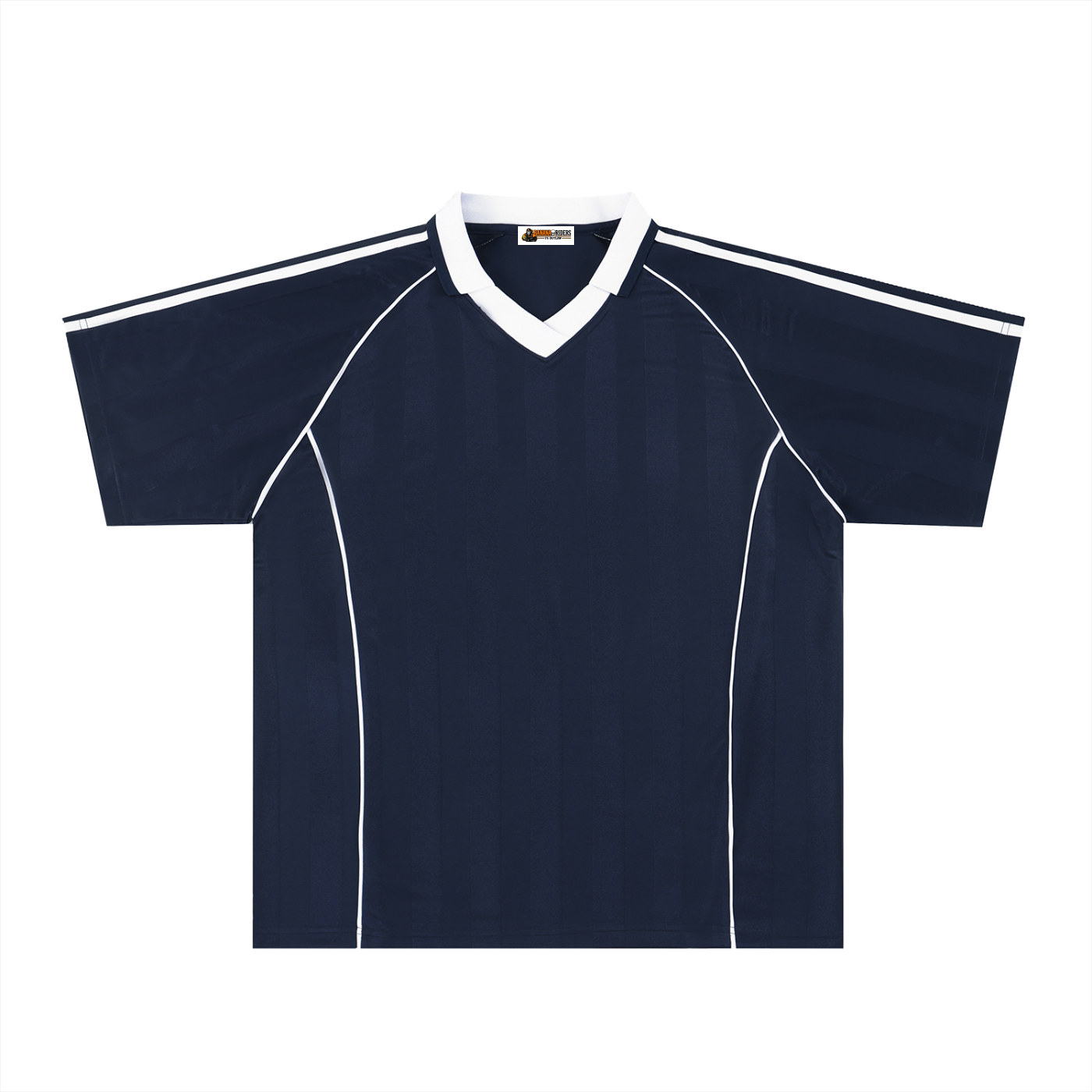 Shadow stripe collared soccer jersey in navy blue with white