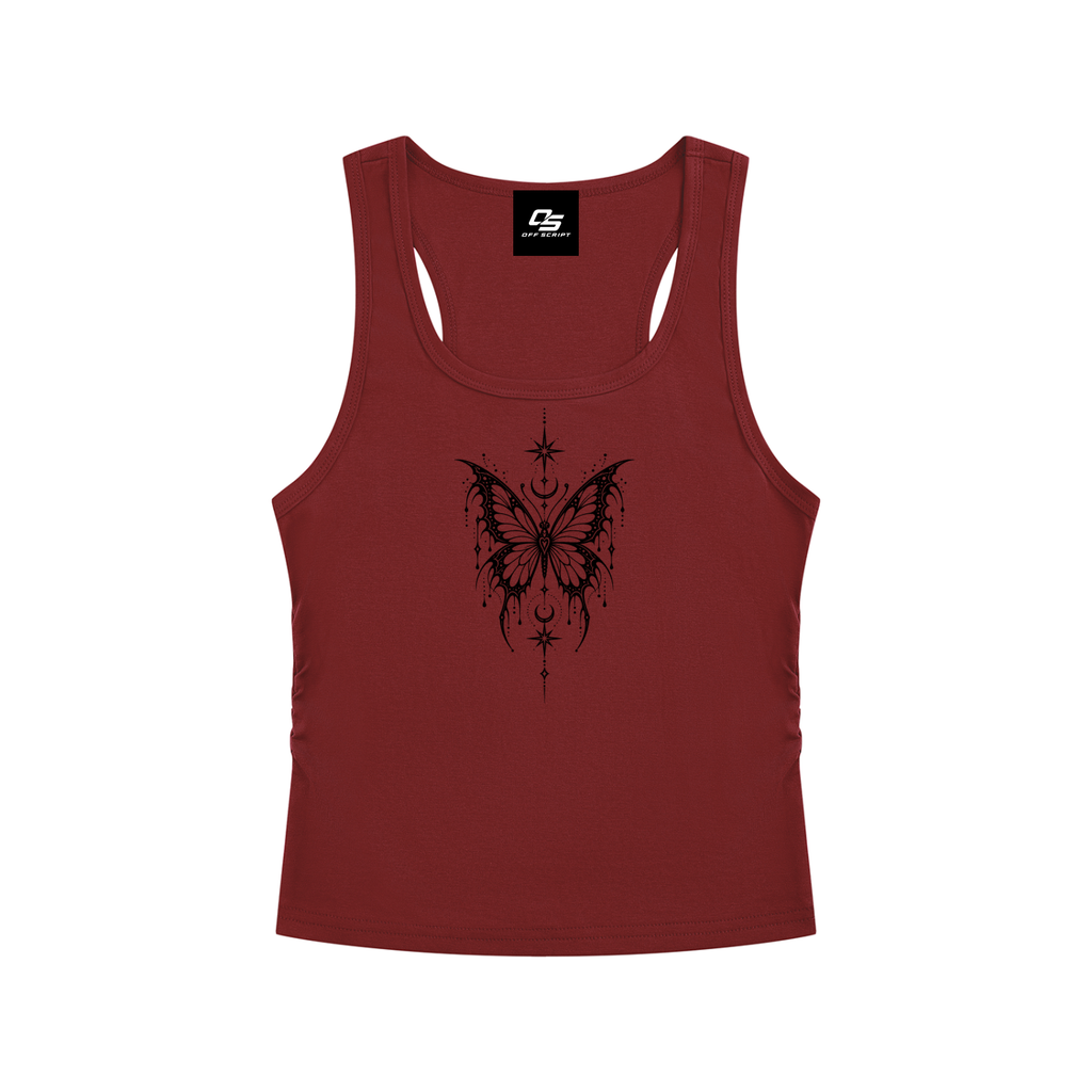 Celestial Butterfly Ruched Cropped Tank Top