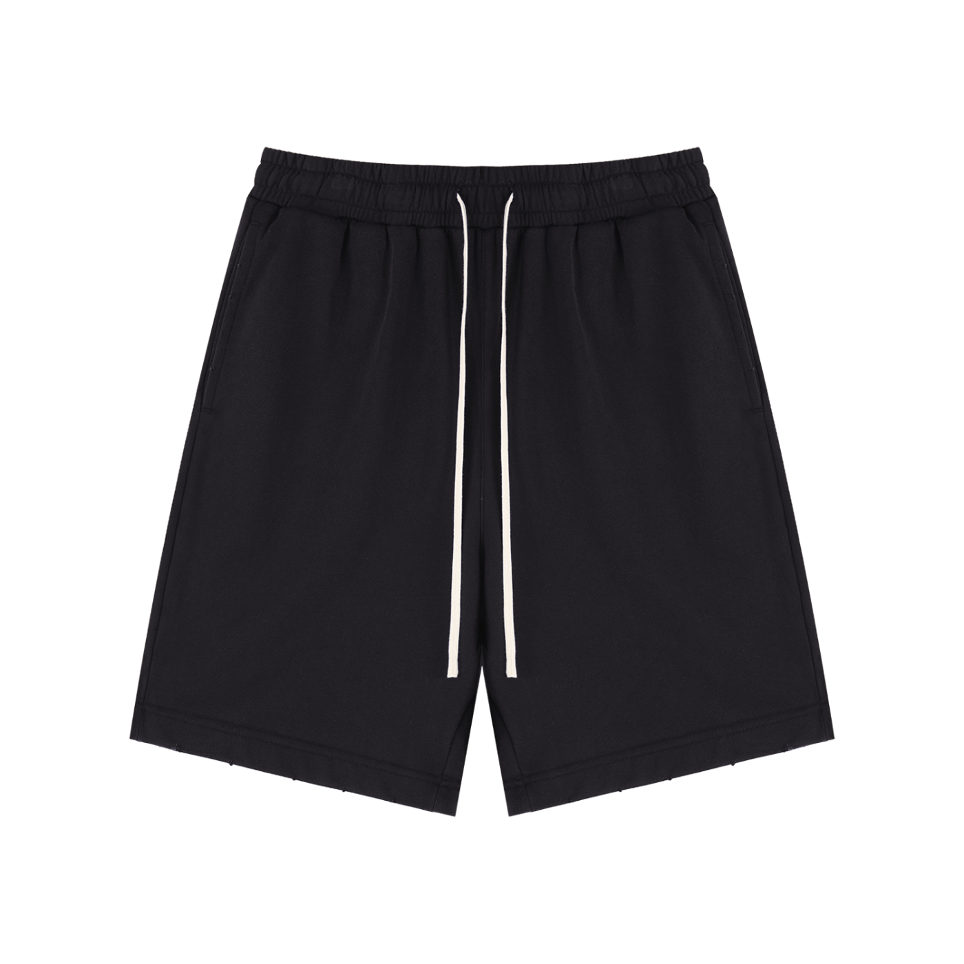 Unisex Drawstring Shorts in Washed Black — front view
