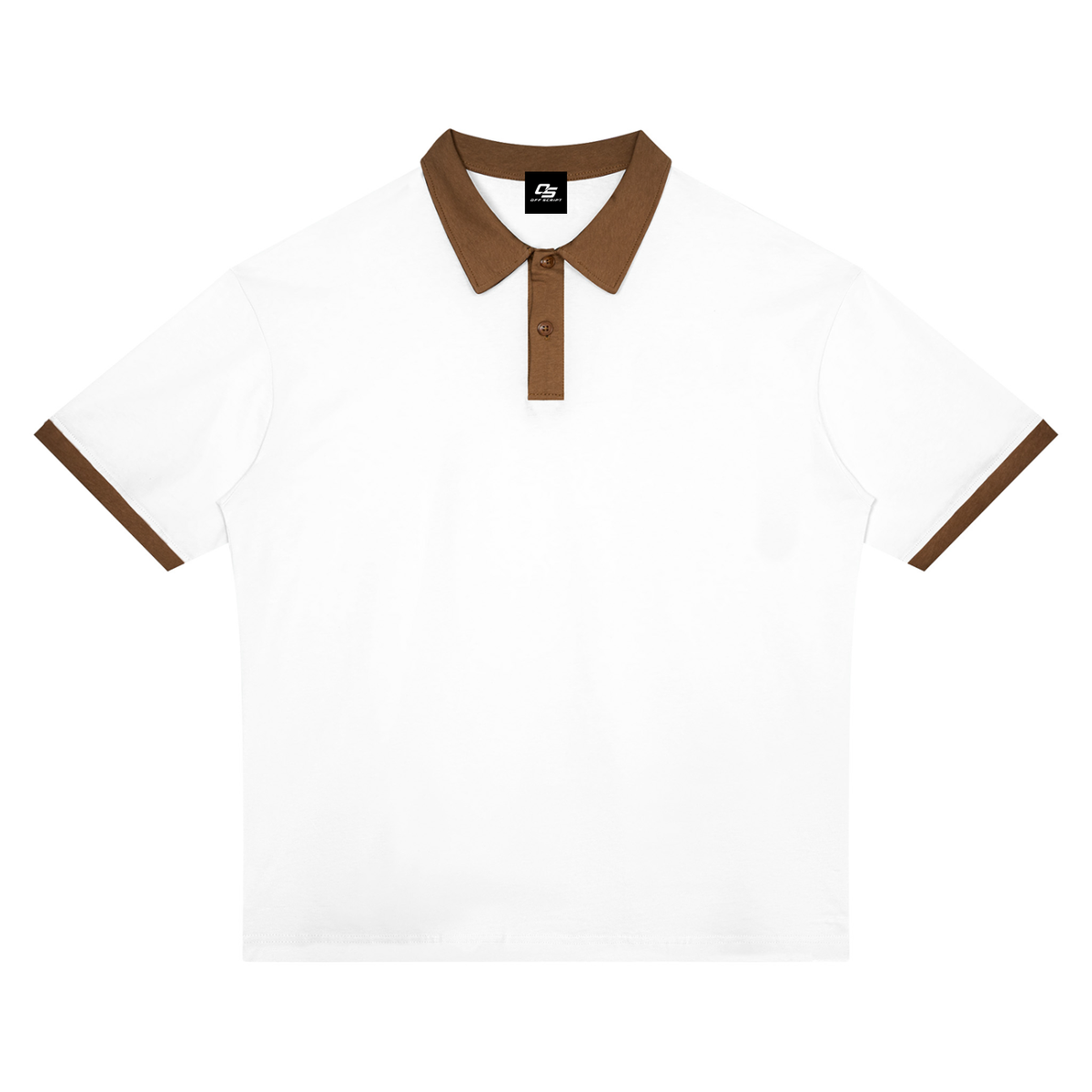 White with Brown Unisex Color Block Polo Shirt front product view
