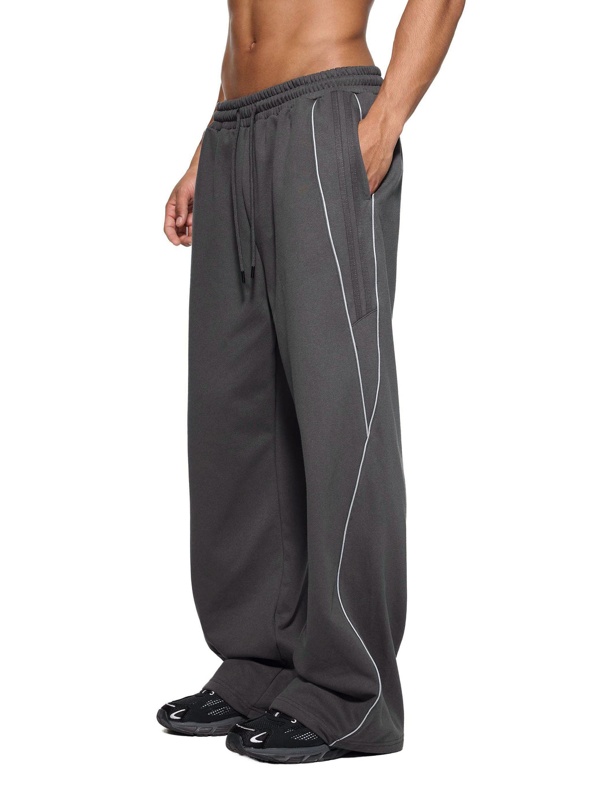 Reflective Stripe Straight-Leg Sweatpants