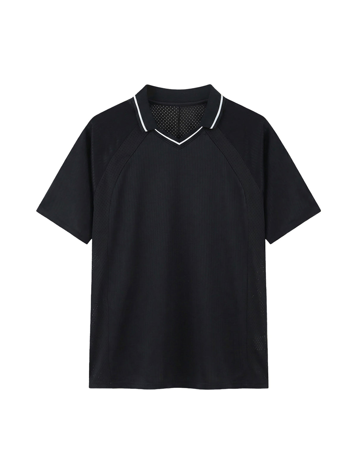 Black Unisex Striped V-Neck Soccer Jersey front view