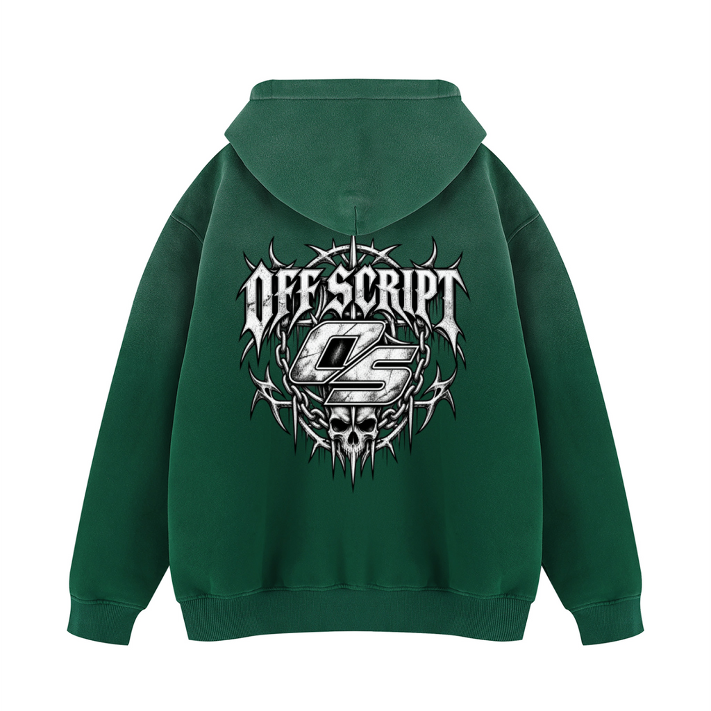 Off Script Gothic Skull Vintage Wash Fleece Hoodie