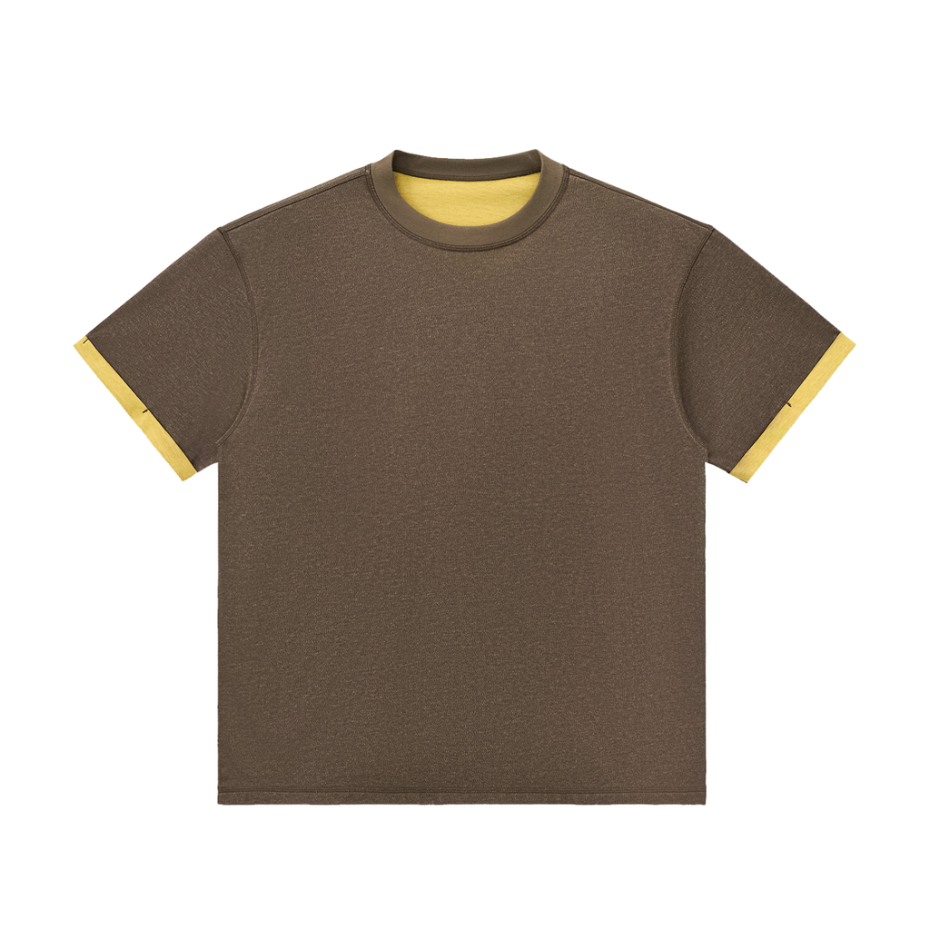 Brown Unisex Contrast-Cuff T-Shirt front view