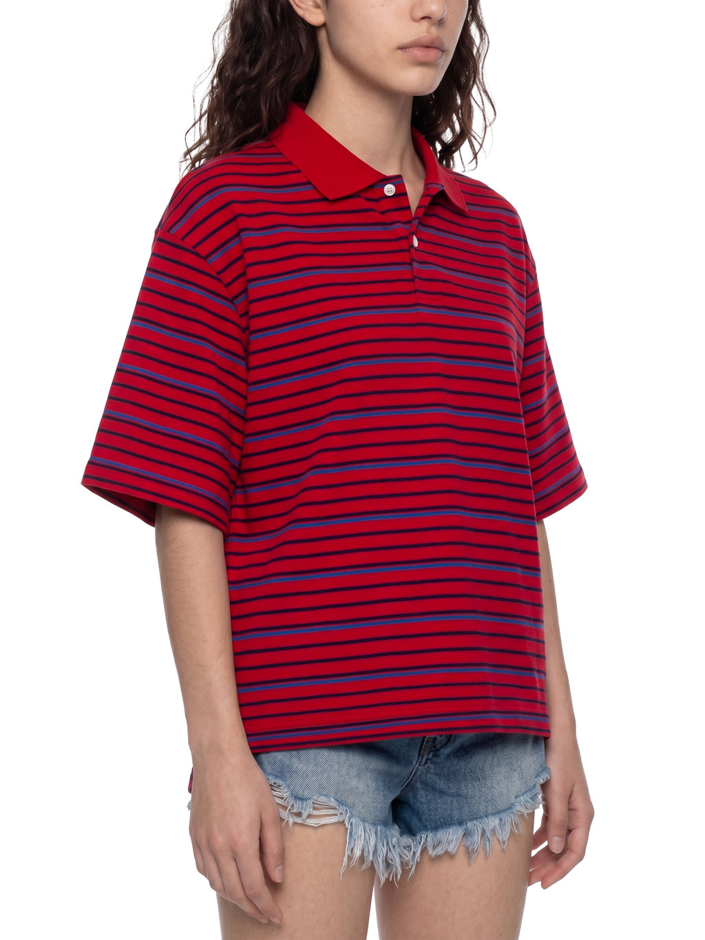 Unisex Striped Boxy Collared Polo Shirt
