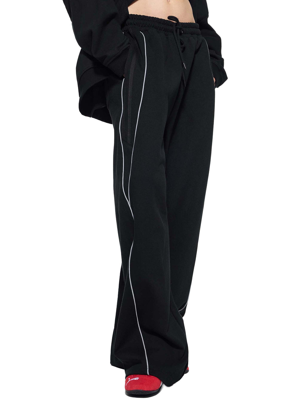 Reflective Stripe Straight-Leg Sweatpants