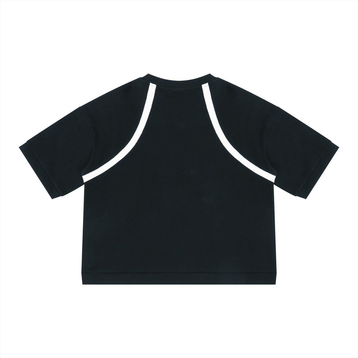 Black with White Unisex Color Block Waffle Boxy T-Shirt back product view