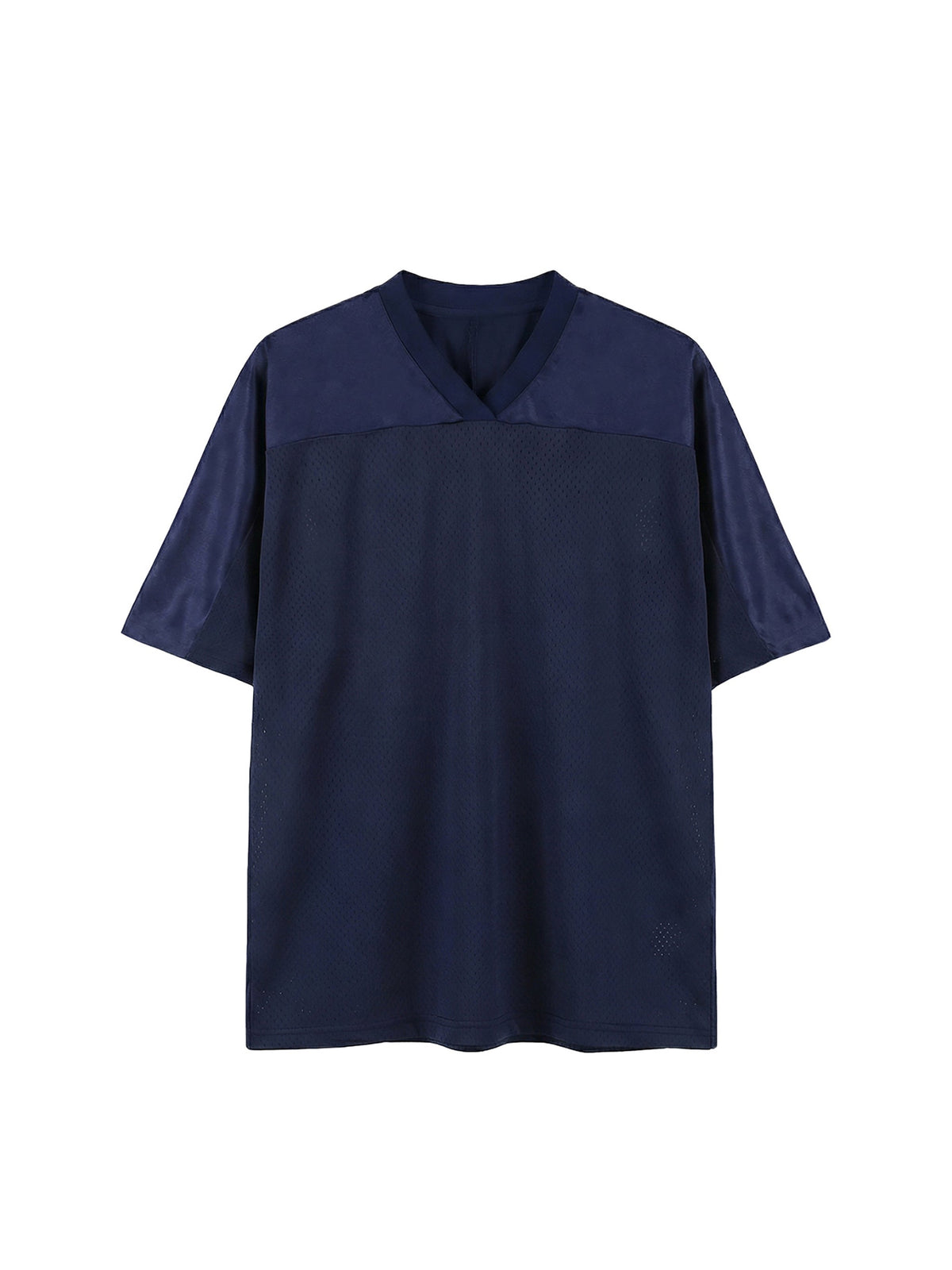 Navy Blue with Grey Blue Unisex Oversized Mesh V-Neck Soccer Jersey front view
