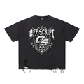 Off Script Gothic Skull Front-Print Snow Washed Raw-Hem T-Shirt