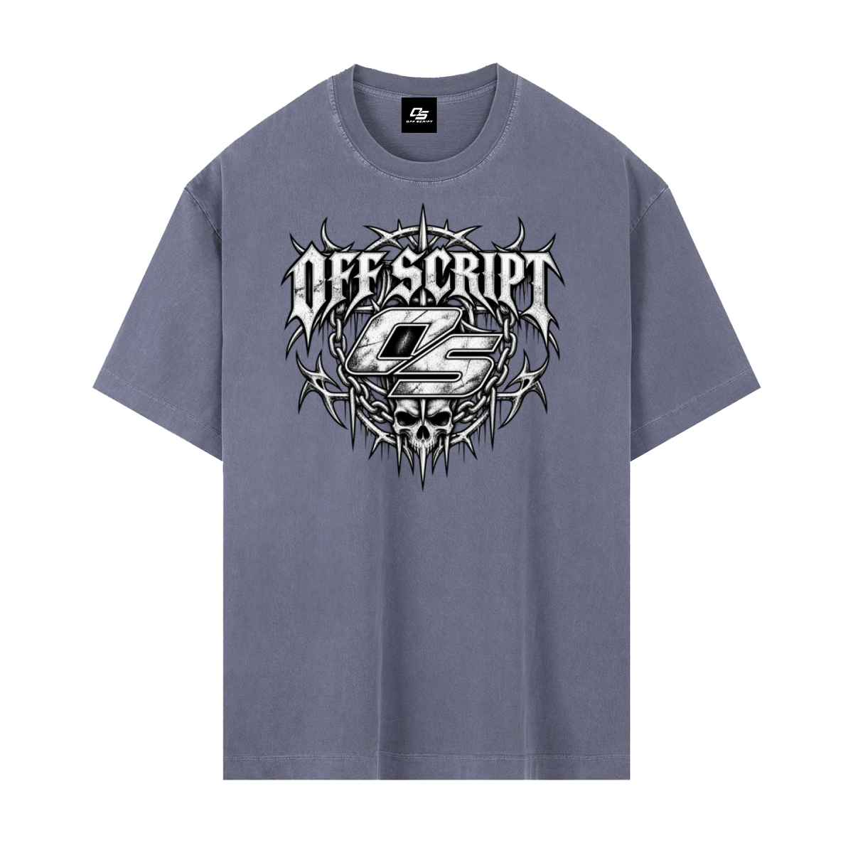 Off Script Gothic Skull Vintage Washed Oversized Cotton T-Shirt V3