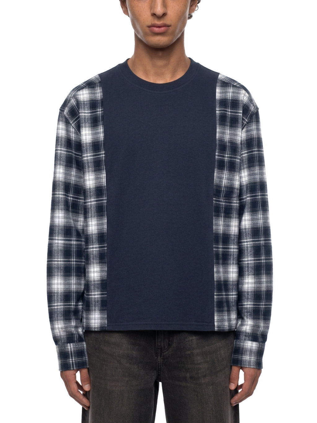 Unisex Plaid Panel Long Sleeve T-Shirt