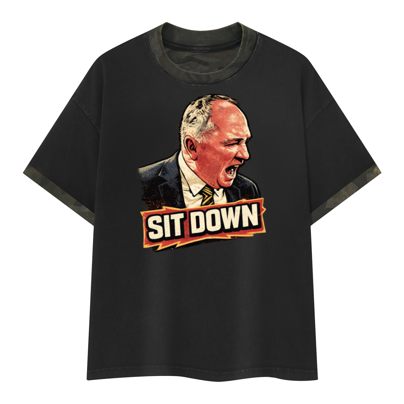 Sit Down Unisex Mineral Washed Boxy Panel T-Shirt