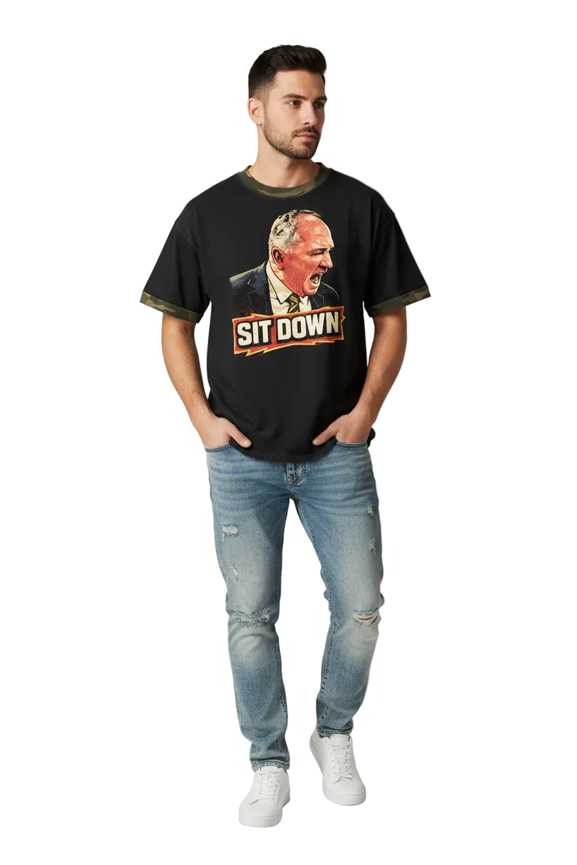 Sit Down Unisex Mineral Washed Boxy Panel T-Shirt