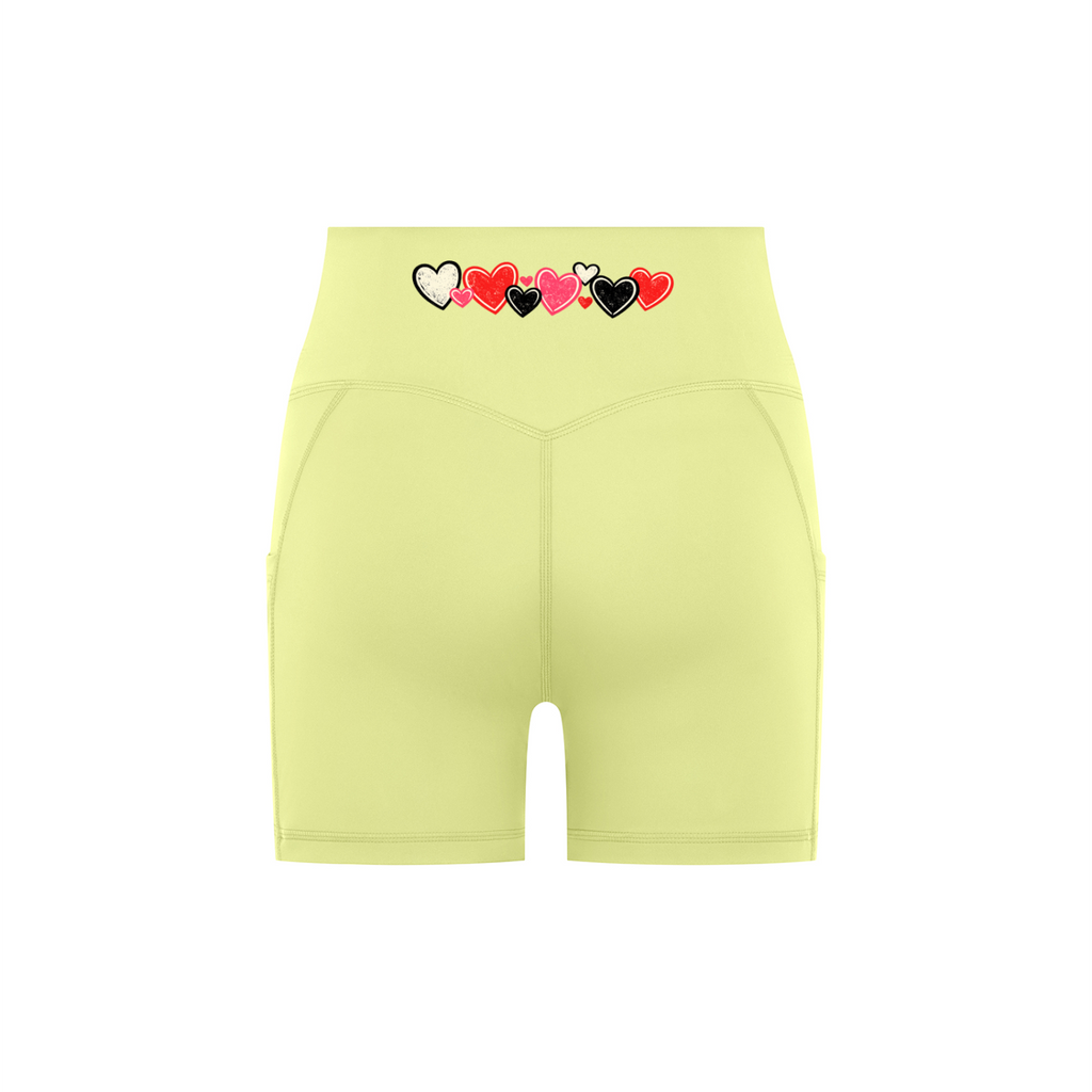 Lemon Green Hearts biker shorts rear view