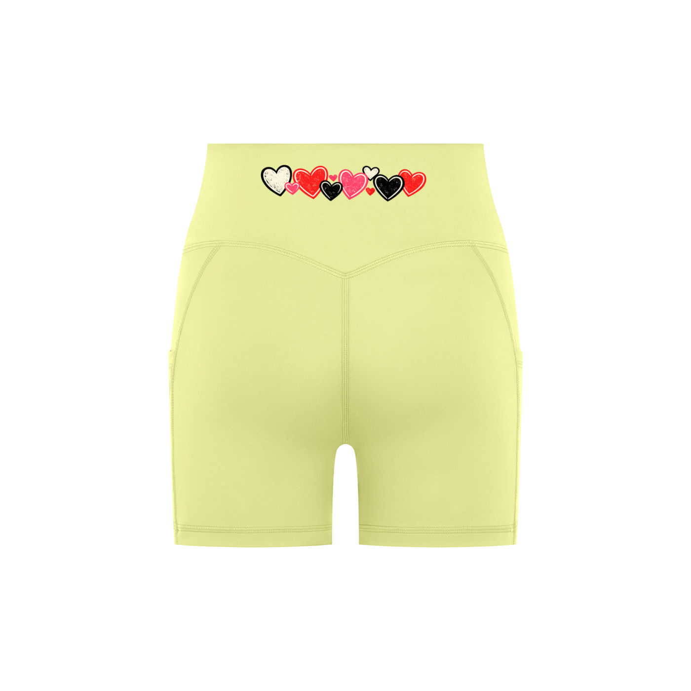Lemon Green Hearts biker shorts rear view