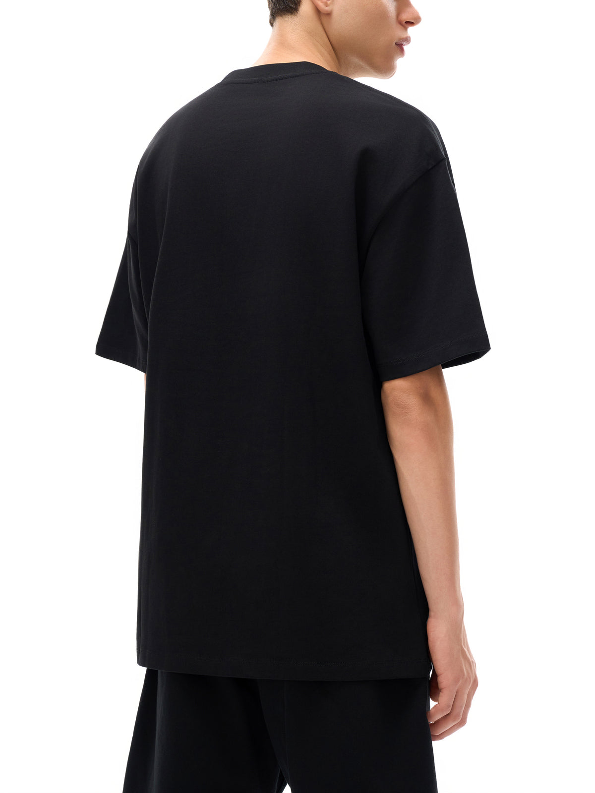 Unisex heavyweight Earth Tone T-shirt in Black – rear fit view