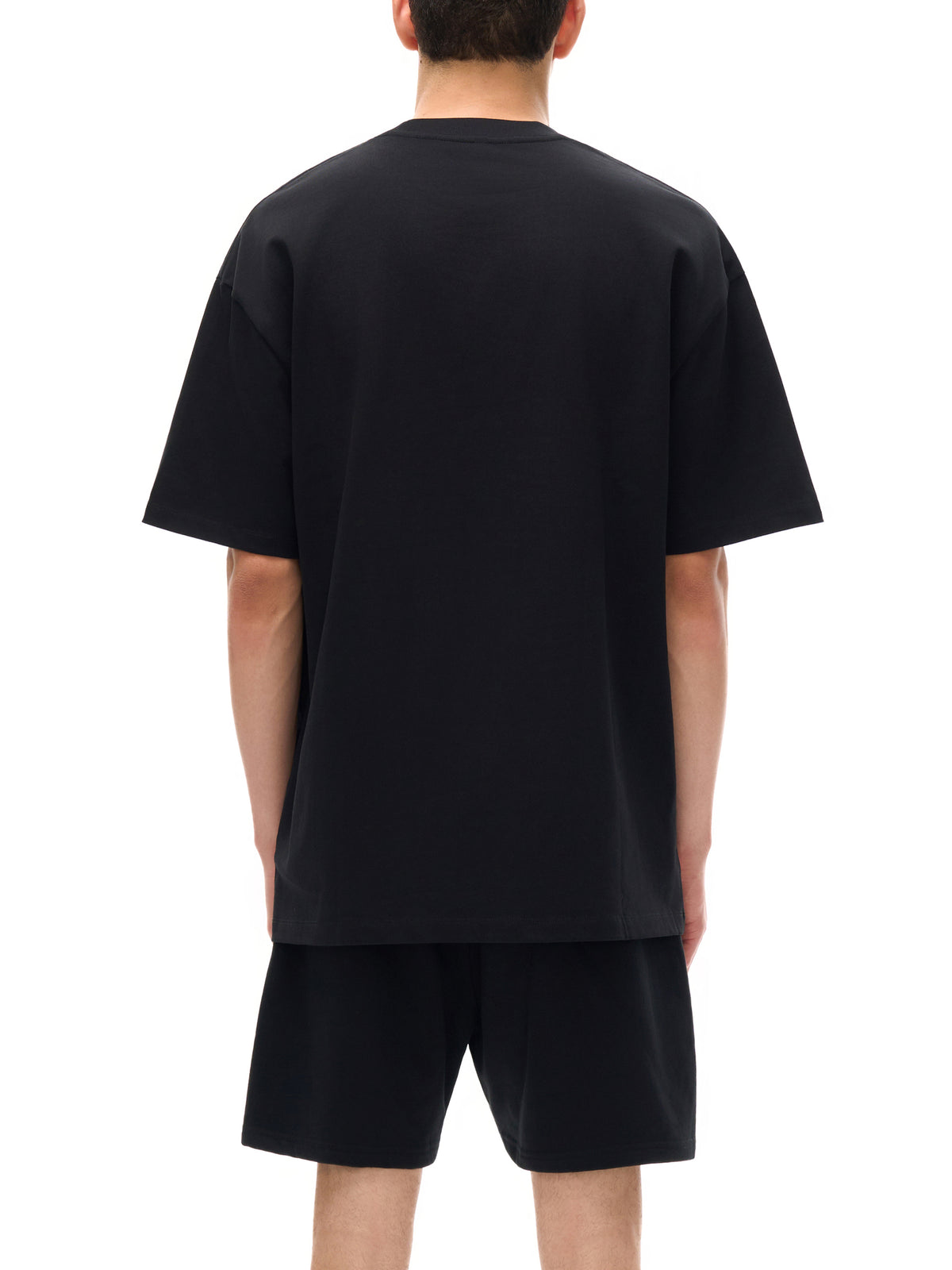 Unisex heavyweight Earth Tone T-shirt in Black – back model view