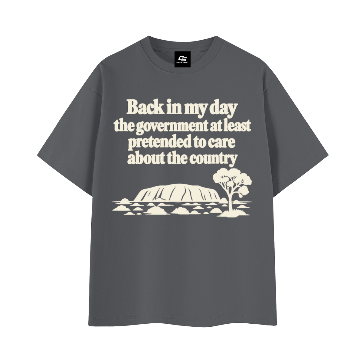 Dark Grey Back in My Day Australian Quote T-Shirt 3D front mockup
