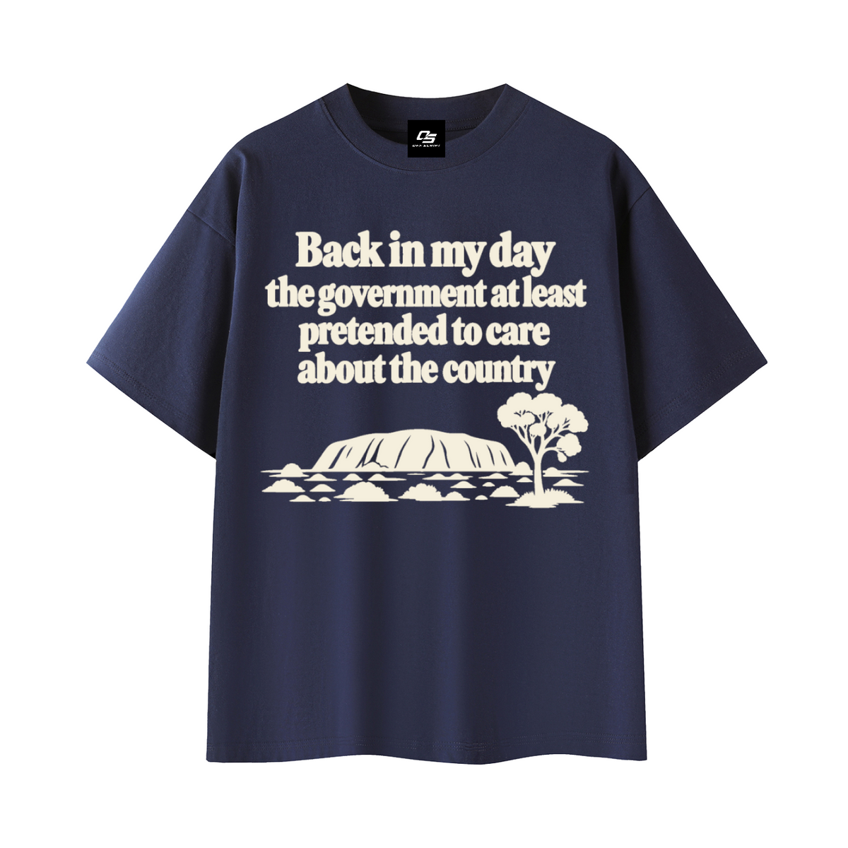 Navy Blue Back in My Day Australian Quote T-Shirt 3D front mockup