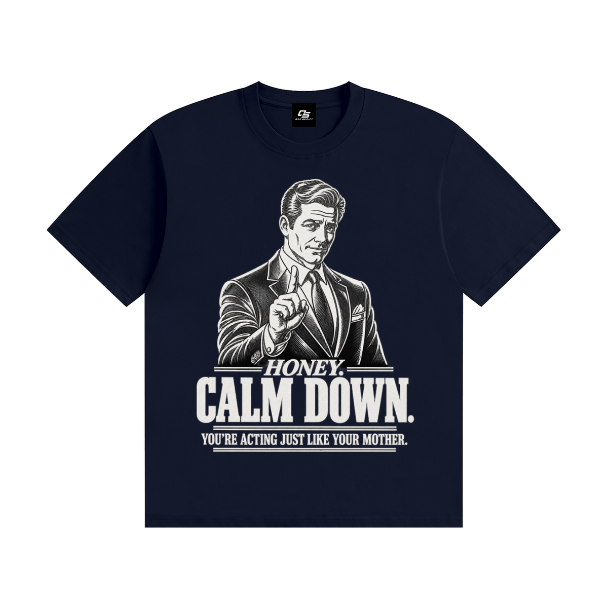 Honey Calm Down Unisex Graphic Cotton T-Shirt - Navy Blue front view