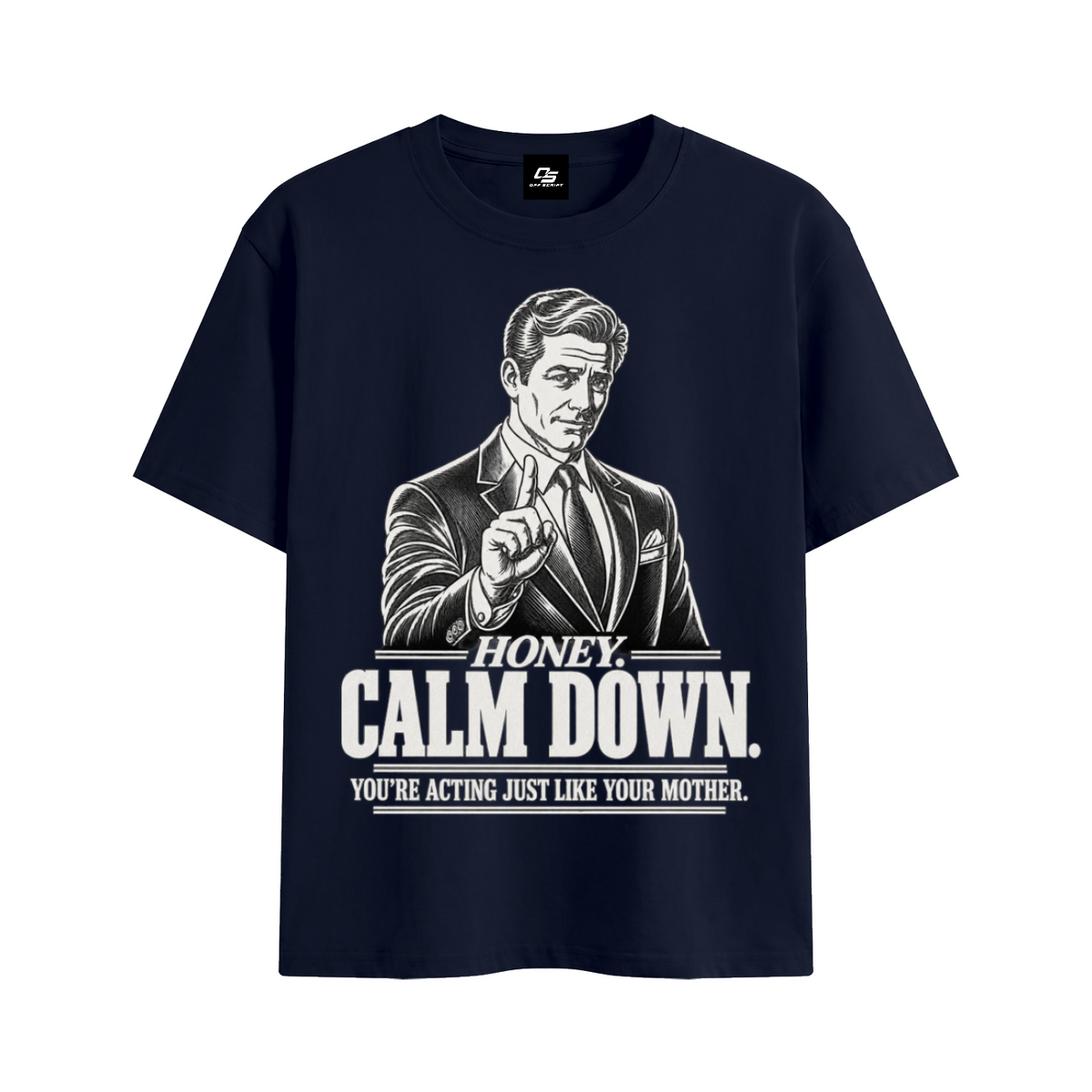 Honey Calm Down Unisex Graphic Cotton T-Shirt - Navy Blue front 3D mockup