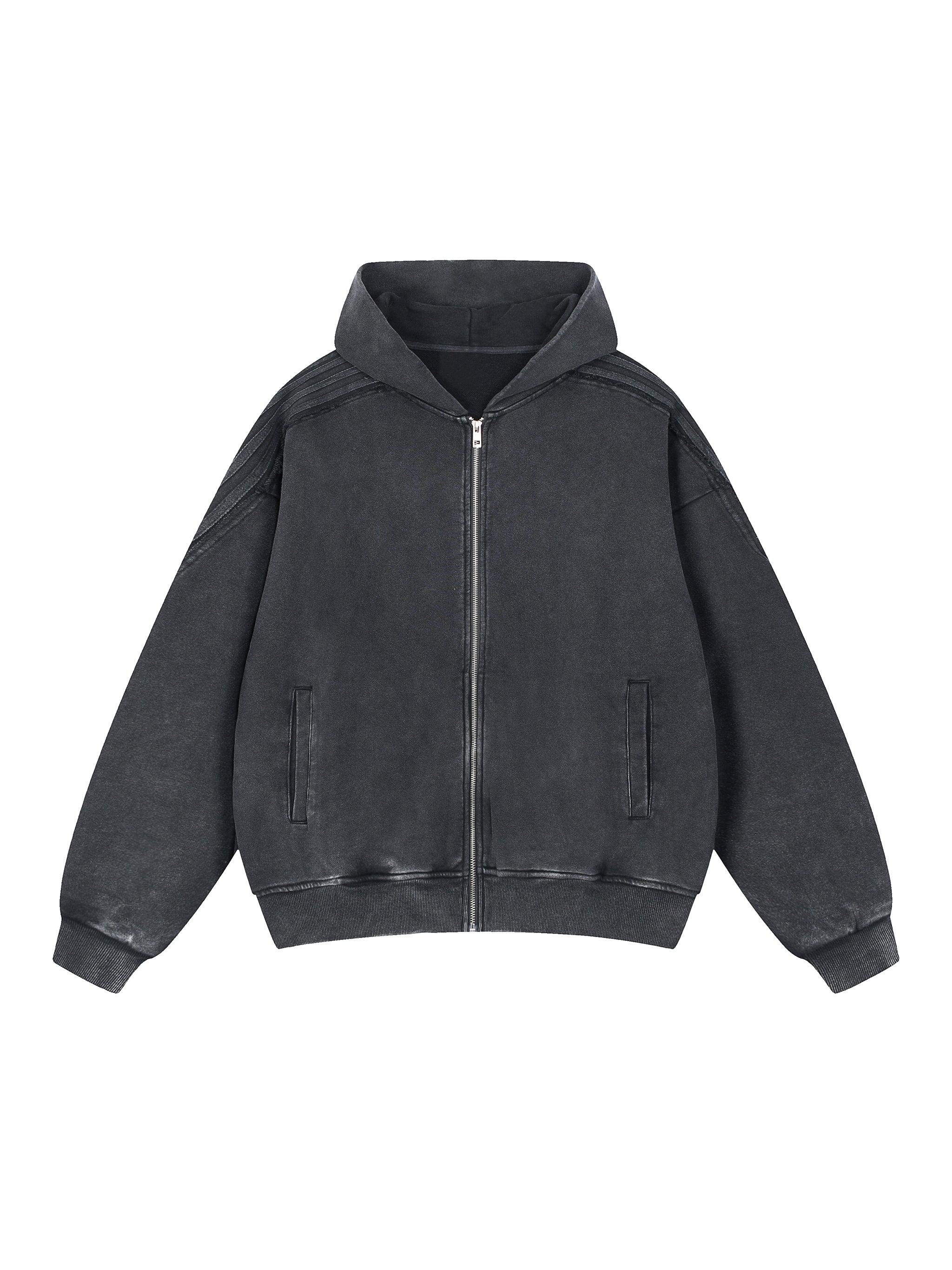 Snow Washed Tape Raw Edge Zip Hoodie