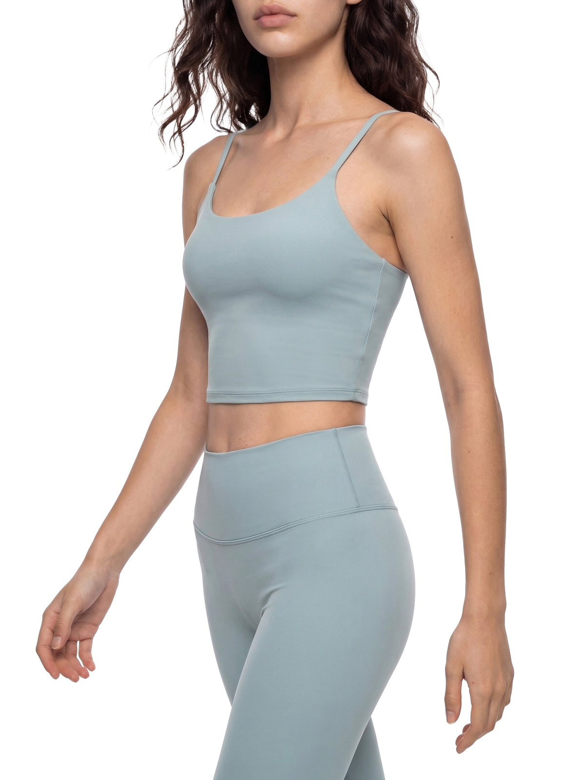 Woman modelling Spaghetti Strap Yoga Sports Bra - full body view