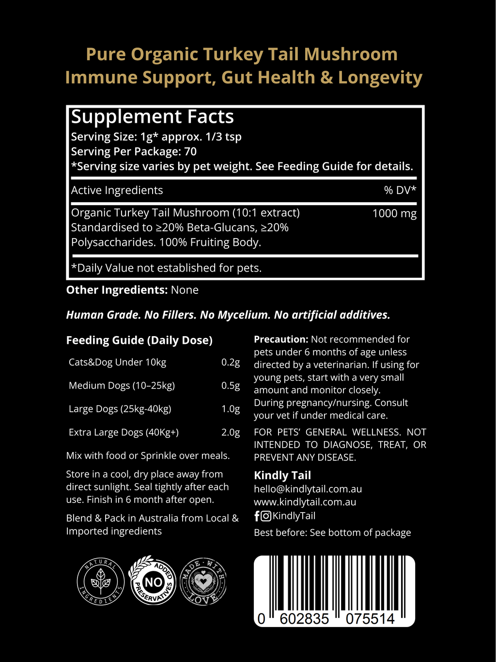 Pure Turkey Tail Mushroom Powder for Dog & Cat