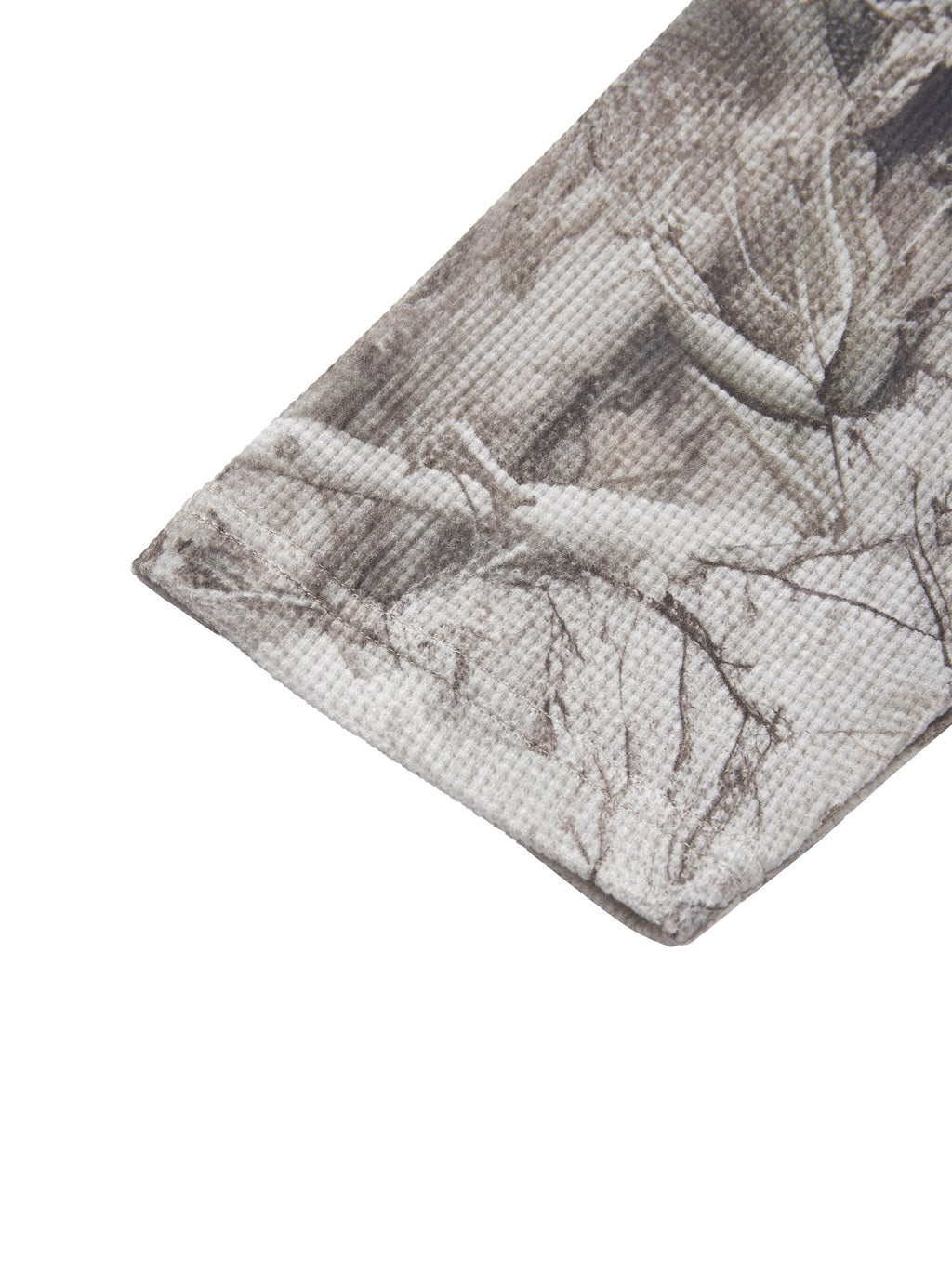 Unisex Tree Camo Waffle T-Shirt fabric and stitching detail