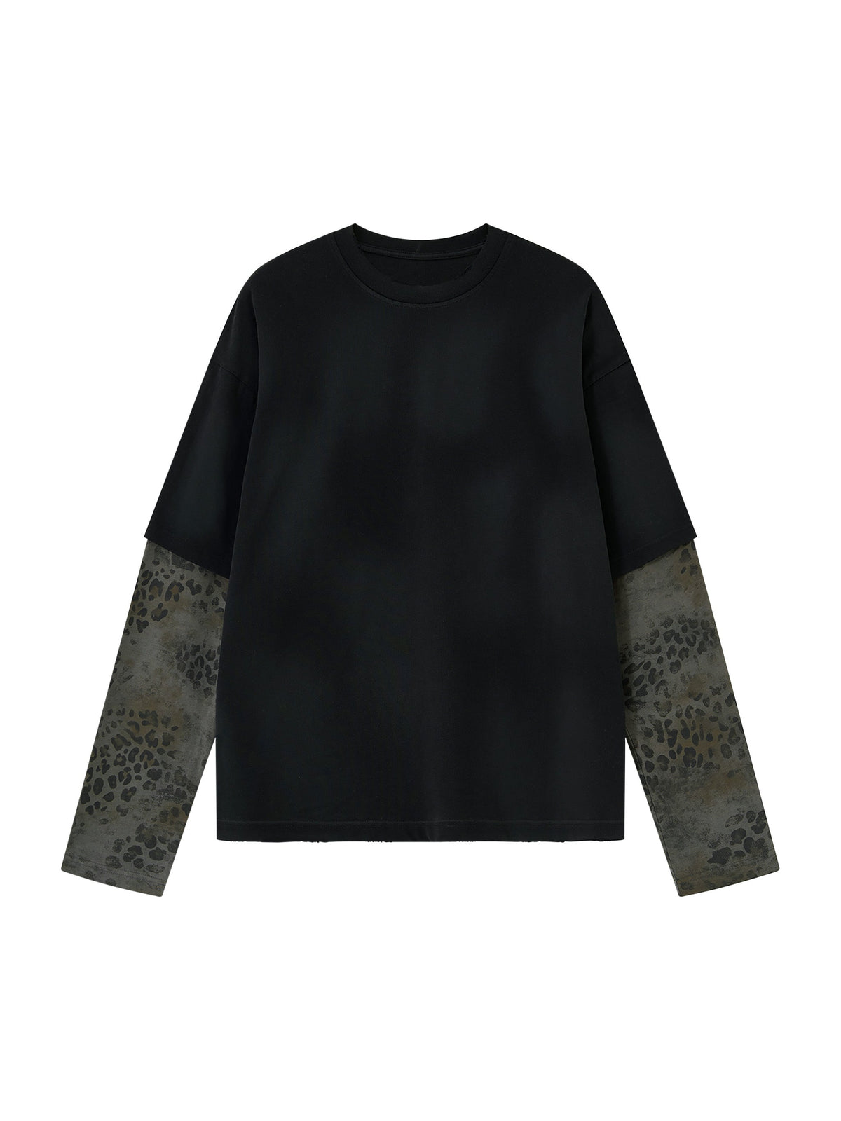 Unisex Vintage Wash Leopard Paneled Layer T-Shirt
