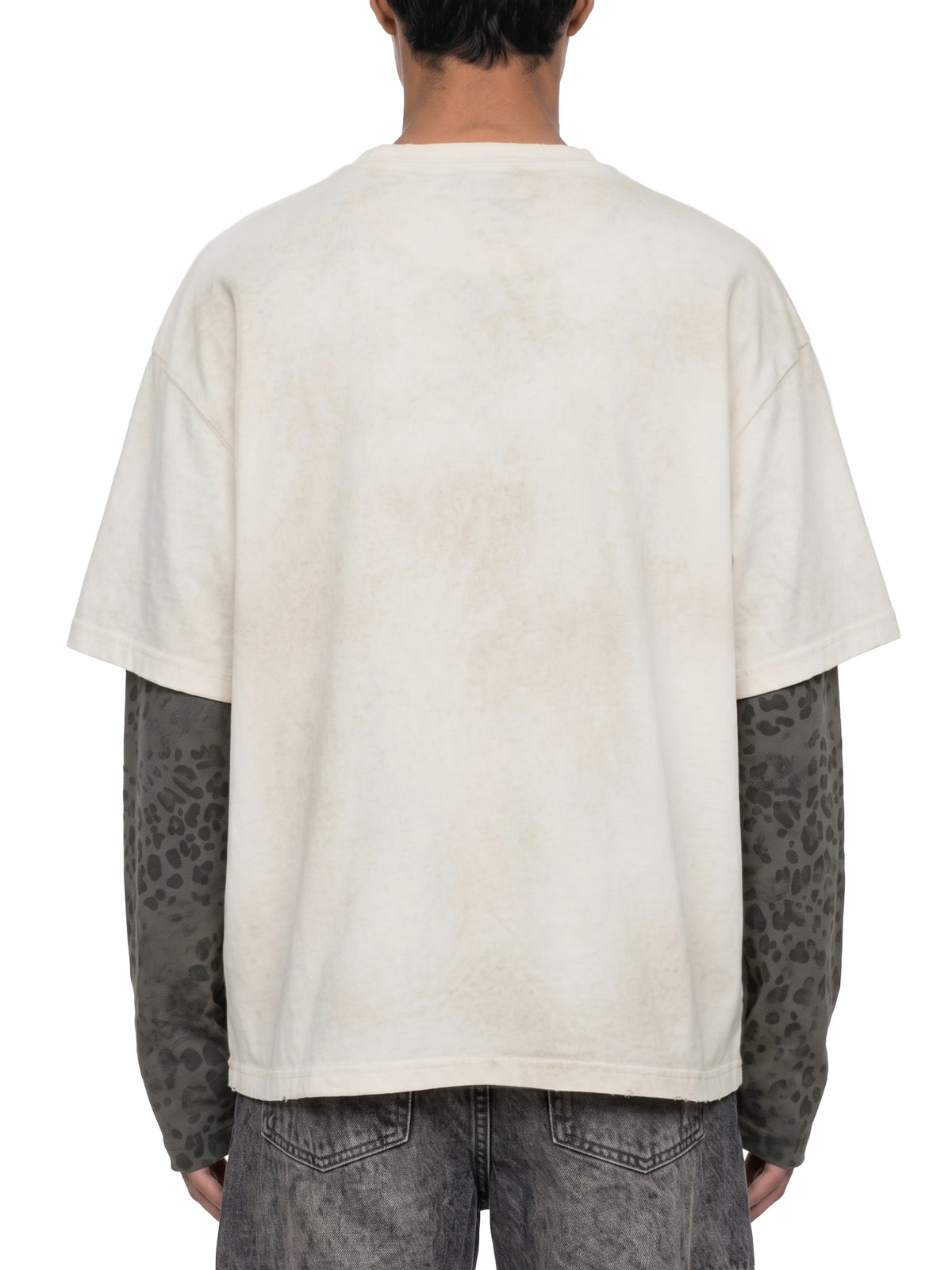 Unisex Vintage Wash Leopard Paneled Layer T-Shirt
