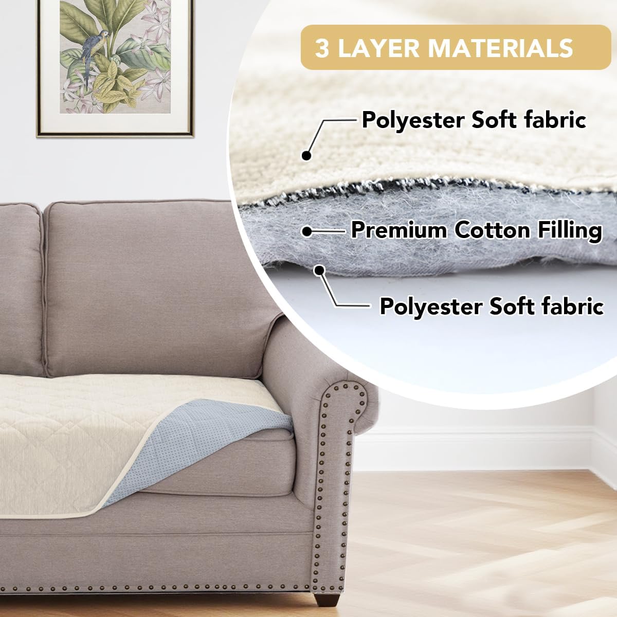 Couch Cover Chenille Pet Fuzzy Sofa Covers for 3 Cushion Anti Slip Washable Slipcovers with