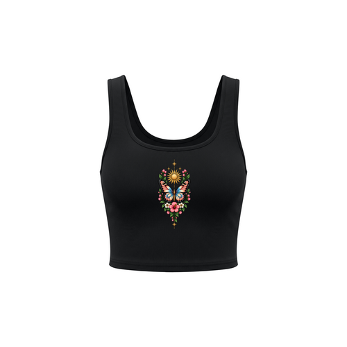Celestial Butterfly Women’s Cropped Tank Top V2 - Black front mockup