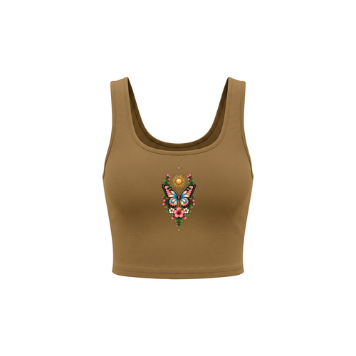 Celestial Butterfly Women’s Cropped Tank Top V2 - Brown front mockup
