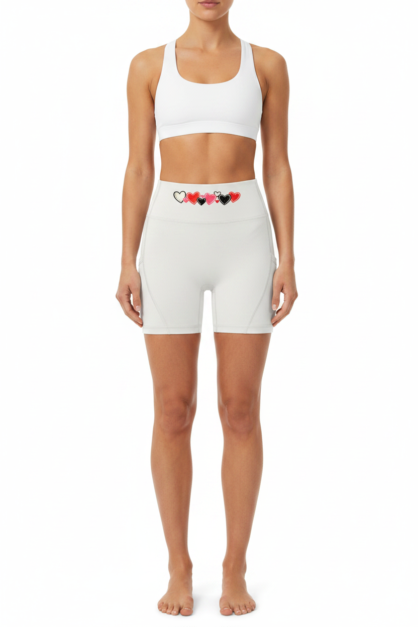 Hearts biker shorts front view